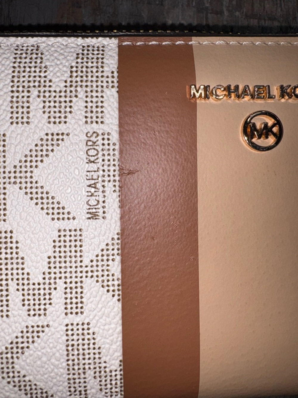 Michael Kors Beige & Brown Zip Wallet with Gold Hardware - Picture 5 of 5
